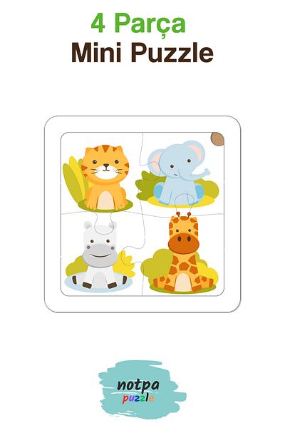 kutuTR NOTPA Kids Educational and Learning 4 Pieces Wooden Colorful Puzzle Animals