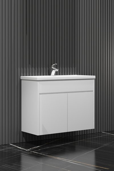 ÖZCEDEN Çiğdem 65 Cm Beyaz Mdf Seramik Lavabolu Asma Banyo Alt Dolabı
