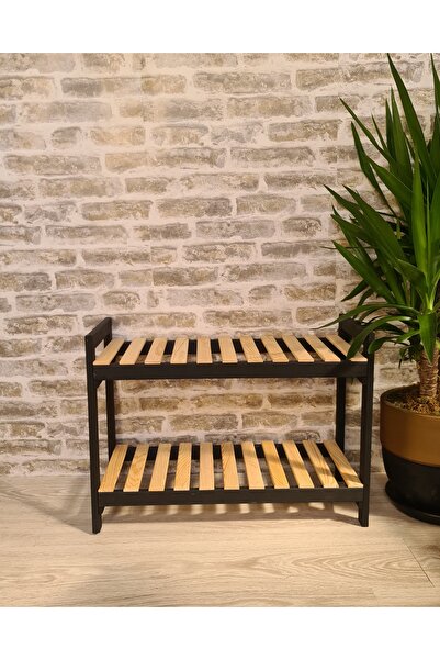 EGN WOODS Dekoratif Ahşap 2' li Ayakkabılık, Antre Hol, Düzenleyici Çok Amaçlı Raf, Çiçeklik 40x60x25