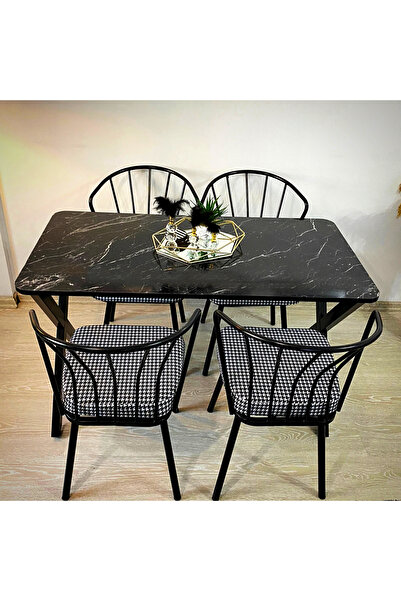 Lady Wood x ayak siyah mermer masa + ay sandalye füme