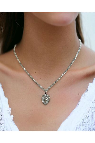 Mixperi Zircon Stone White Chain Heart Model Necklace Heart Key Pattern Necklace