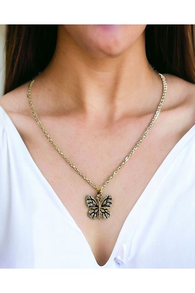 Mixperi Zircon Stone Yellow Chain Butterfly Model Necklace Butterfly Patterned Necklace
