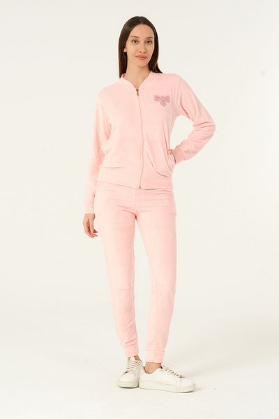İntensive Zippered Stone Detailed Long Sleeve Pocket Slim Fit Soft Fleece Tracksuit Set