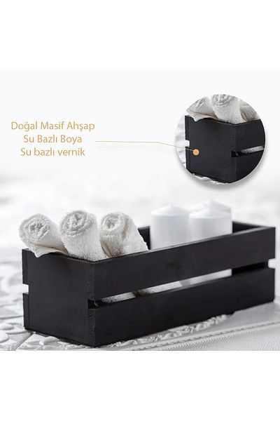temamall Black wooden box, Organizer, Storage box, Bread box, Bathroom organizer