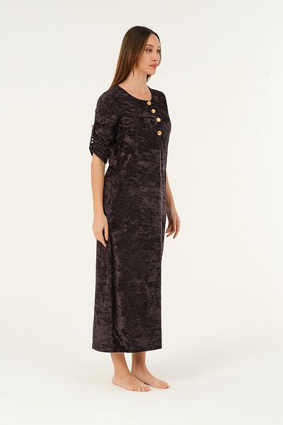 İntensive women's buttoned short sleeve velvet maxi length dress