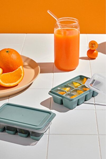 Flosoft 2’li Mini Silikon Tabanlı Kapaklı Bas Çıkar Buz Kalıbı, 8 Bölmeli Yapışmaz Buzluk 2 Adet