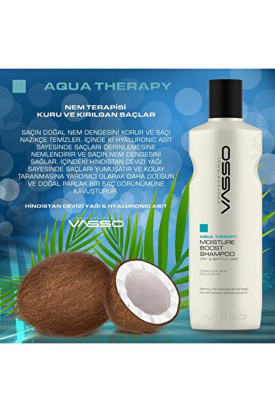 VASSO WOMEN Kuru Ve Kırılgan Saçlar Için Hindistan Cevizi Yağı Özlü Nem Yükleme Şampuanı - Vasso Aqua 270 Ml