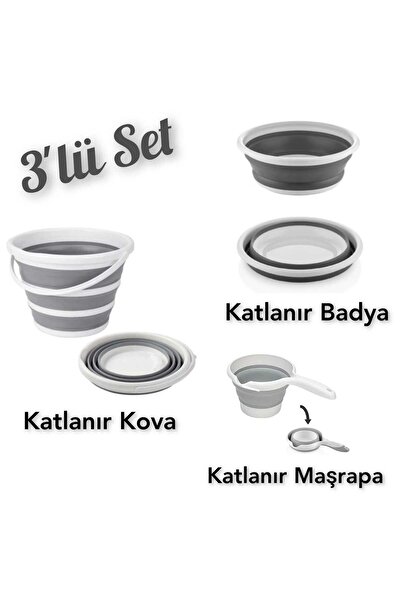 YOGH Katlanır Katlanabilen Kova Katlanır Badya (Leğen) Katlanır Maşrapa 3Lü Set