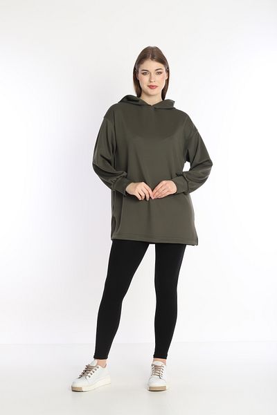 NEED LİFE Women's Khaki Scuba Fabric Hooded Comfortable Fit Sweat Tunic - Nd 2355