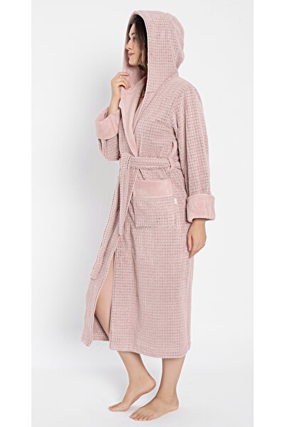 Nuşa Hooded Size Checked Bamboo Cotton Bathrobe