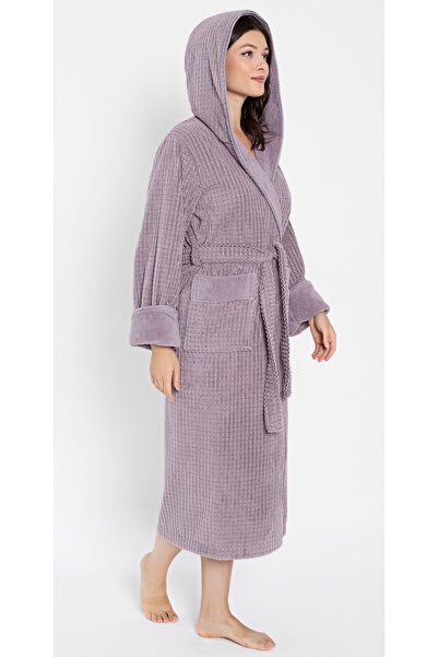 Nuşa Hooded Size Checked Bamboo Cotton Bathrobe