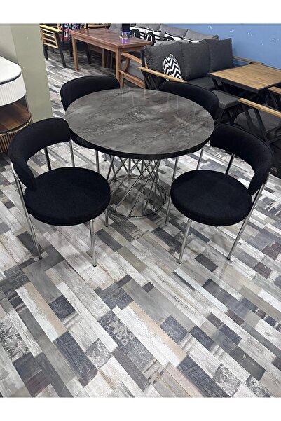 Ankara Dinç Metal Sehpa Yuvarlak Masa Sandalye Takımı Krom Ayak İrony Glos Masa