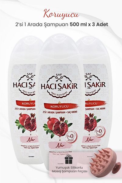 Hacı Şakir رمان وردي 2 في 1 500 مل × 3 قطع شامبو وفرشاة