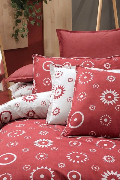 Sarev Red Merlot Fancy Poplin Double Duvet Cover Set