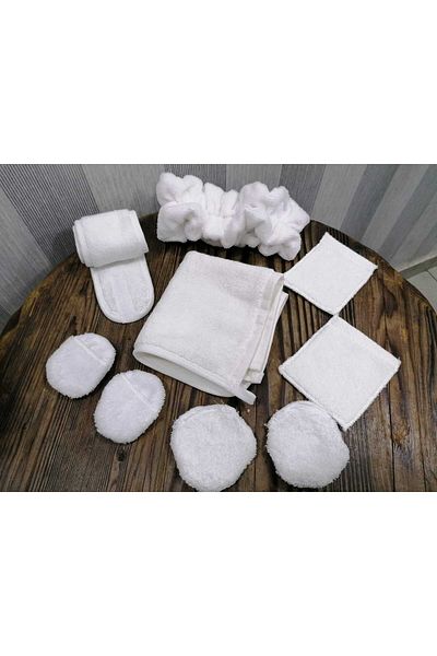 MEŞELİ TEKSTİL 9 Pieces Washable Makeup Hair Skin Eye Lip Mask Care Set with Mirror gift