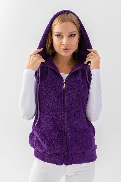 EtkiModa Women's Purple Hooded Sleeveless Plush Vest