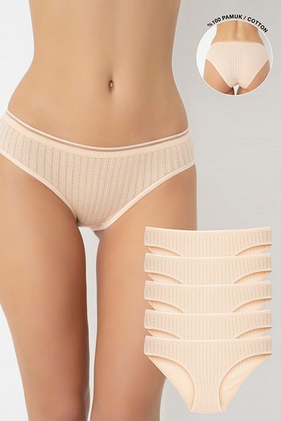 Ramior Pachet de 5 chiloți de bikini din bumbac 100%, cusături în lanț, țesătură respirabilă