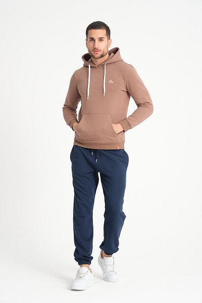 COOLHILL Ανδρικό φούτερ με κουκούλα καφέ Kangaroo Pocket