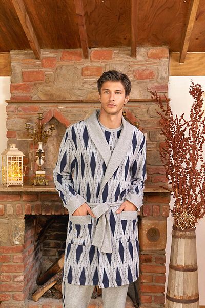 Cossy By Aqua 24421 Ανδρικό Navy Blue Fleece Ropdöşambır