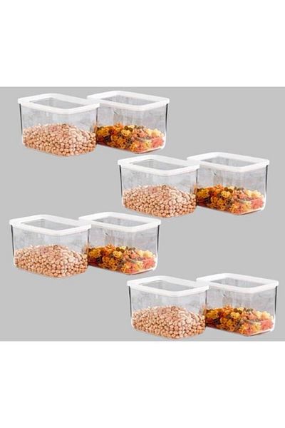 VİP AHMET 1400ml Vi̇pahmet - 8 Pcs White Vacuum Storage Container with Lid