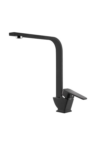 EYM Tema Square Slim Single Body Swan Sink Kitchen Faucet Matte Black