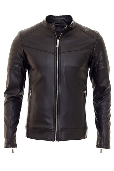 Oliggopol Ανδρικό δερμάτινο μπουφάν μαύρο Slim Fit με εσωτερική τσέπη