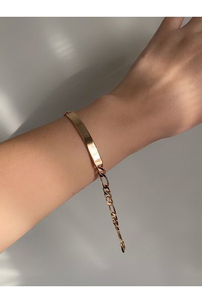 Owentis Steel Rose Gold Non-Stone Figaro Chain Plate Bracelet - Does not blacken-