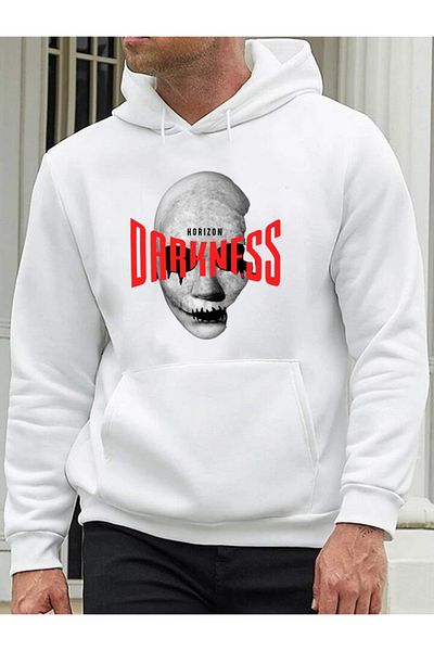 DEEPSENCE White Hooded Sweatshirt Darknes Printed