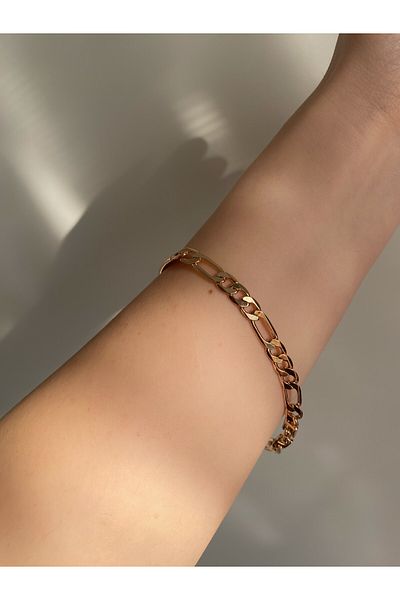 Owentis Steel Rose Gold Non-Stone Figaro Chain Plate Bracelet - Does not blacken-