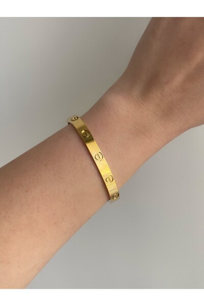 Owentis Çelik Gold Klasik Kelepçe (İNCE BİLEKLER İÇİN KÜÇÜK ÖLÇÜ) -kararma Ya...