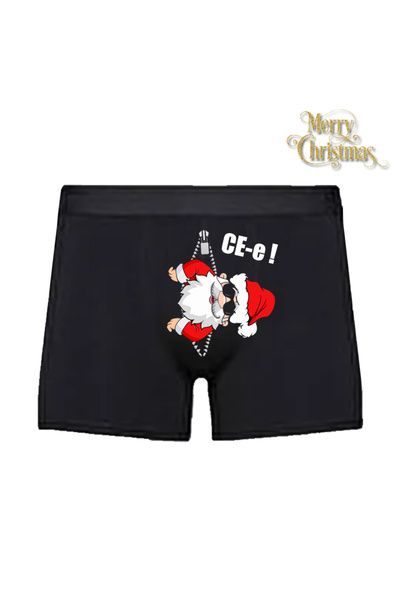 HediyeMania Yılbaşına Özel Noel Baba Baskılı Espirili Siyah Erkek Boxer Pamuk