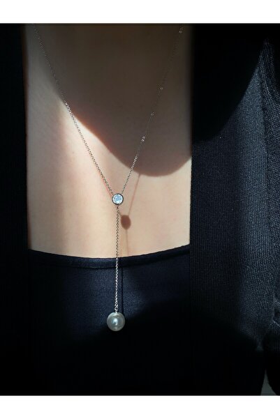 Owentis قلادة فضية اللؤلؤ واللمعان مرصعة باللؤلؤ واللؤلؤ - لا تشويه -