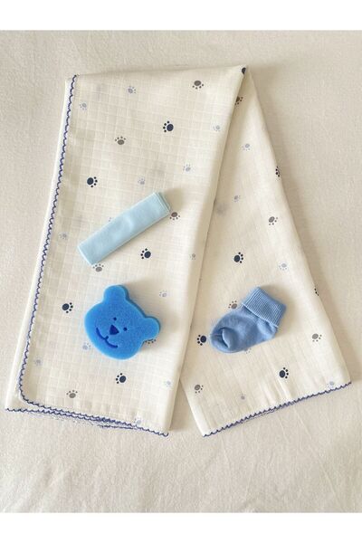 MASALBABY Multi-Purpose 80x90 Cm Muslin Blanket with Curled Socks & Bath Spon...