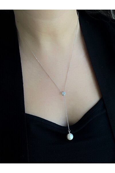 Owentis قلادة فضية اللؤلؤ واللمعان مرصعة باللؤلؤ واللؤلؤ - لا تشويه -