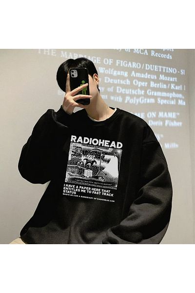 Touz Φούτερ Radio Heat Printed Μαύρο Unisex Oversize Crew Neck Φούτερ