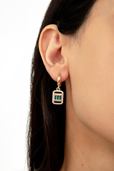 Ressia Gümüş Rodyumlu Çizgili Baget Mavi Taşlı Küpe