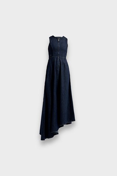 its basic Women's Navy Blue Color Front Zippered 100% Cotton Maxi Length Denim Dress