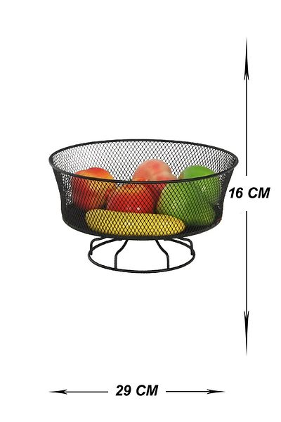 VENON Nazlı 30 cm Black Fruit Holder Crisper Metal Basket Multi-Purpose Box Bathroom Kitchen Organizer