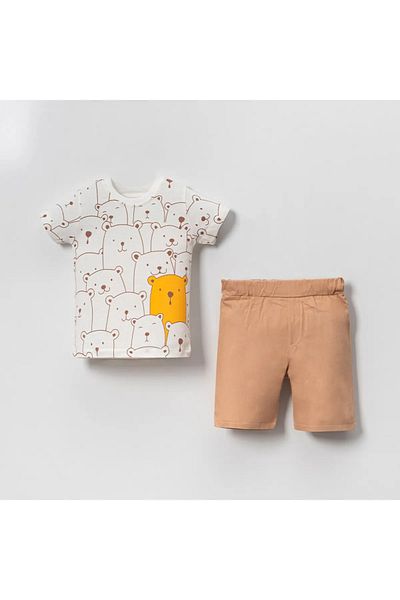 Bubito Hello Bears Patterned Baby Kids Cotton Summer Shorts Set Tile