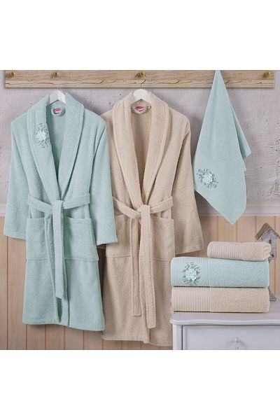 Hobby Line - Cotton Bathrobe Set - S. Green Cream