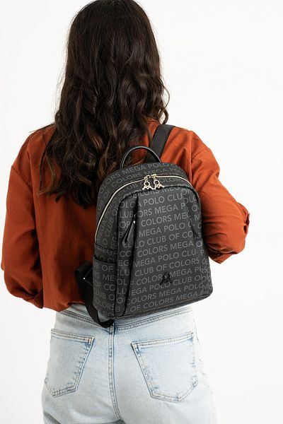 MEGA POLO CLUB OF COLORS Women's Black 7 Compartment Written Medium Size Waterproof Backpack M-637-2