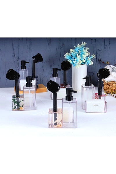 behila SPUGNA Kitchen Brush Liquid Soap Dispenser Set Black