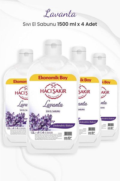 Hacı Şakir Lavender Relaxing Care Liquid Hand Soap 1500 ml x 4 Pieces