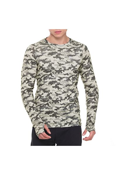 raru Tricou sport cu mânecă lungă de culoare kaki pentru performanță tehnică