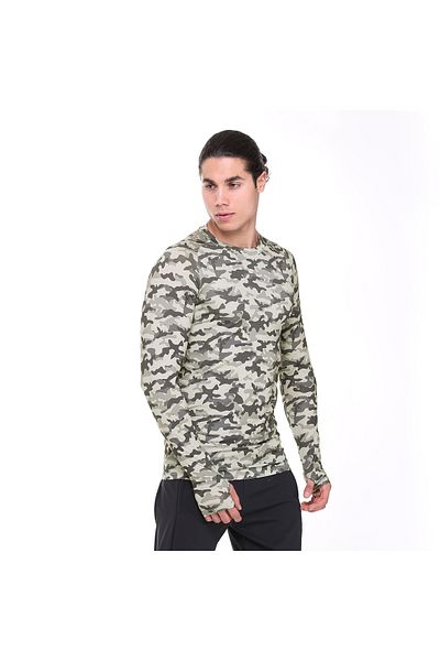 raru Tricou sport cu mânecă lungă de culoare kaki pentru performanță tehnică