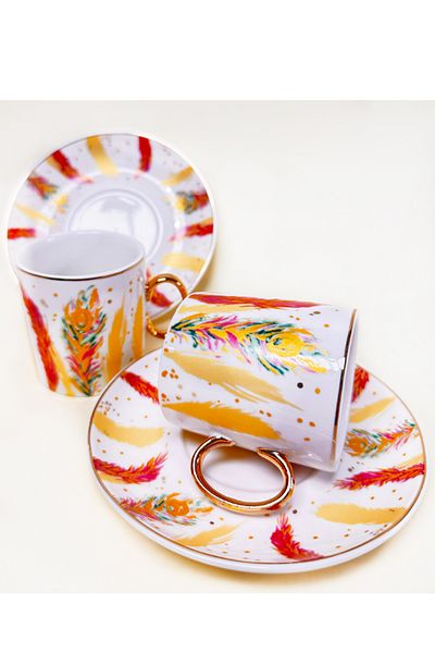 GÖNÜL TWO PERSON FLOWER CUP SET MODERN ORANGE