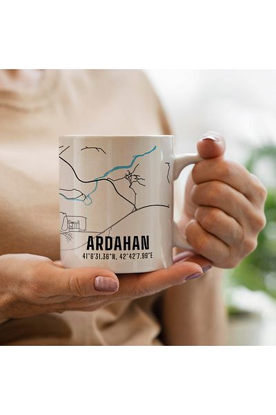 Melouro Ardahan City Map Printed Porcelain Mug Cup 300 ml