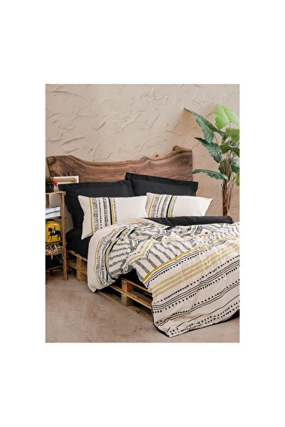 ŞENER HOME طقم غطاء لحاف مزدوج عرقي من القطن Elvira Black