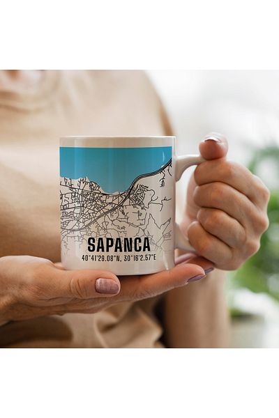 Melouro Sapanca City Map Printed Porcelain Mug 300 ml