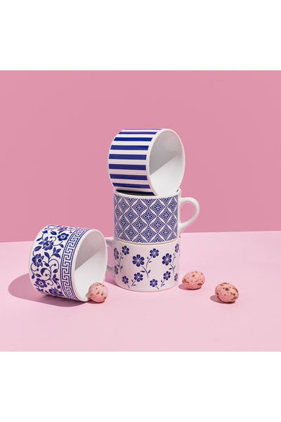 Vivas Mavi Beyaz Desen 4'lü Set Küçük Kupa, Double Türk Kahve Fincanı, kahve fincanı, kupa bardak